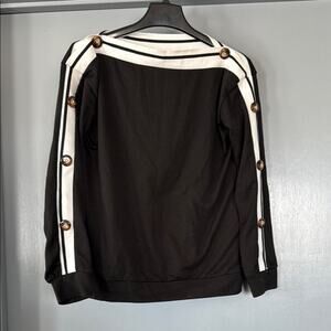 Women's Black Knit Pullover Top Long Sleeves Boat Neck Ribbing sz Medium